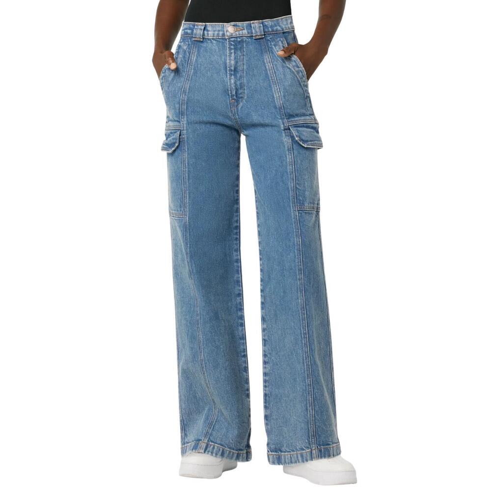 NEW HUDSON women's high rise wide leg cargo jeans in light house
